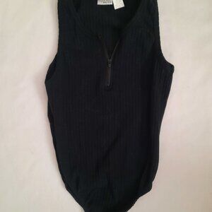 Ladies Black Sleeveless Ribbed Body Suit
